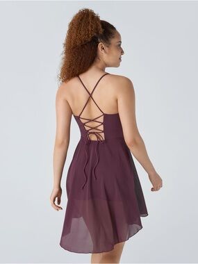 Halara “Evening Red” Lace Up 2-in-1 Pocket High Low Mesh Flowy Dress with Shorts